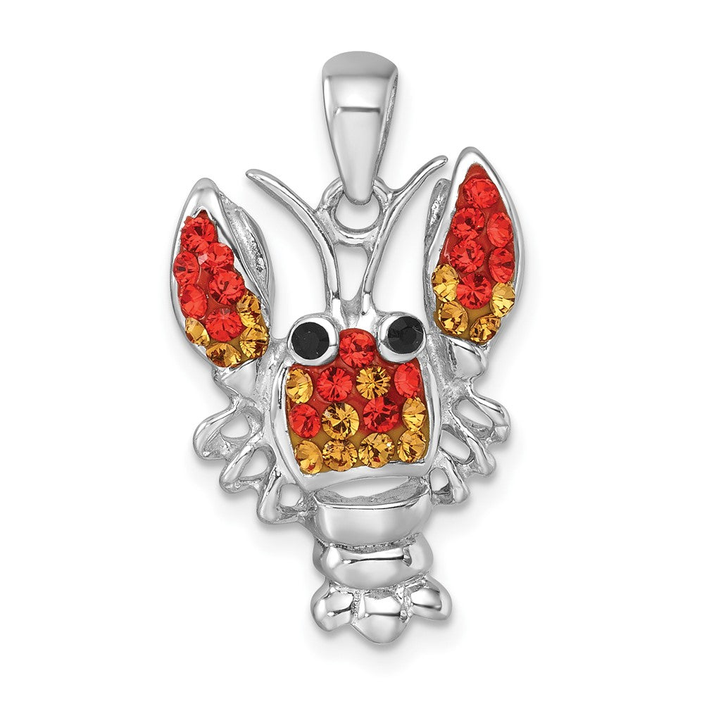Sterling Silver Rhodium-plated Polished Orange Crystal Lobster Pendant IP-004O