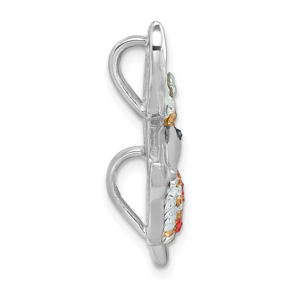 Sterling Silver Rhodium-plated Polished Orange Crystal Pelican Pendant IP-007