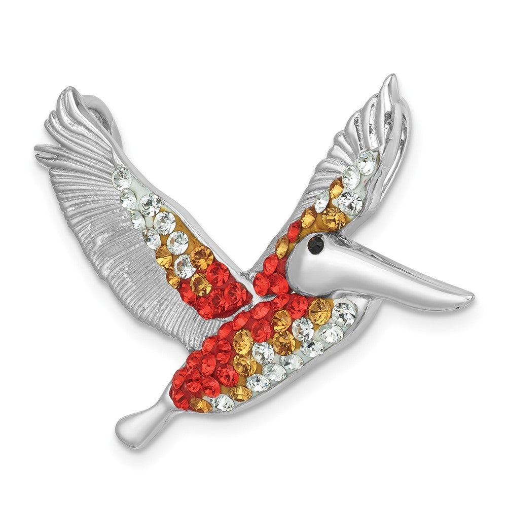 Sterling Silver Rhodium-plated Polished Orange Crystal Pelican Pendant IP-007