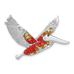 Sterling Silver Rhodium-plated Polished Orange Crystal Pelican Pendant IP-007