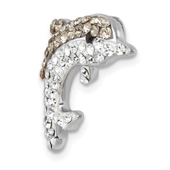 Sterling Silver Rhodium-Plated Polished Gray and White Crystal Dolphin Chain Slide IP-018