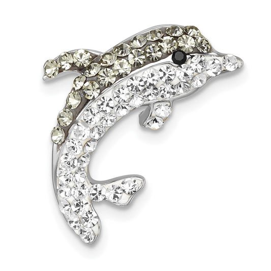 Sterling Silver Rhodium-Plated Polished Gray and White Crystal Dolphin Chain Slide IP-018