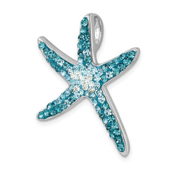 Sterling Silver Rhodium-plated Polished Blue Crystal Star Fish Chain Slide IP-020