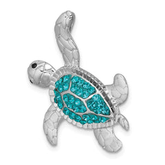 Sterling Silver Rhodium-plated Polished Blue Crystal Turtle Chain Slide IP-024