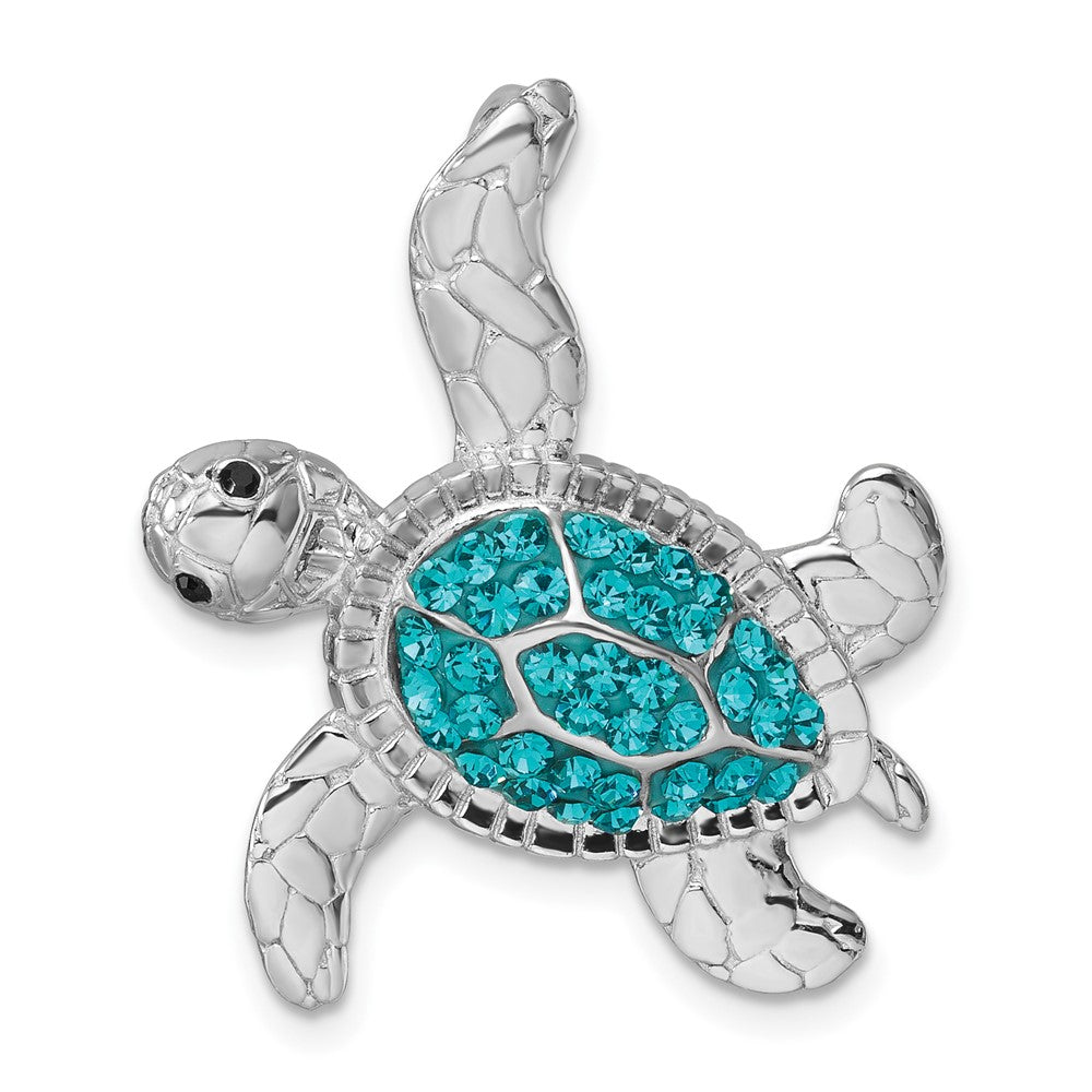 Sterling Silver Rhodium-plated Polished Blue Crystal Turtle Chain Slide IP-024