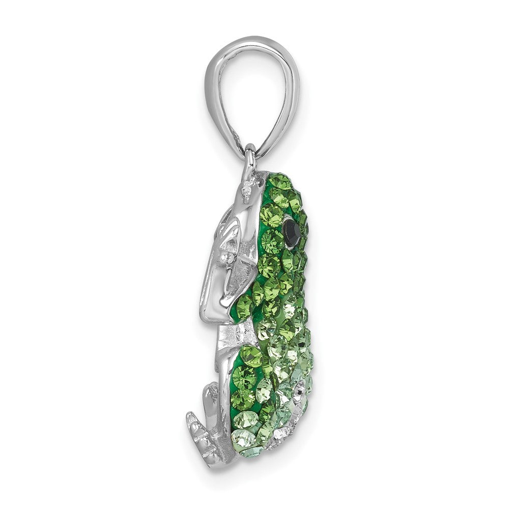 Sterling Silver Rhodium-plated Polished Green and White Crystal Frog Pendant IP-058