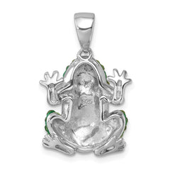 Sterling Silver Rhodium-plated Polished Green and White Crystal Frog Pendant IP-058