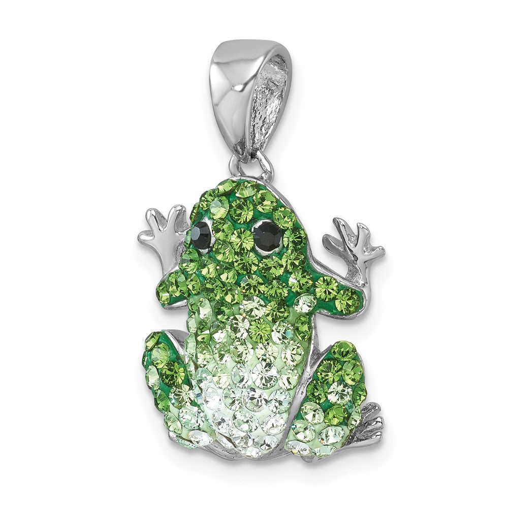 Sterling Silver Rhodium-plated Polished Green and White Crystal Frog Pendant IP-058