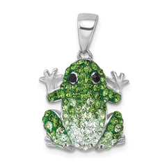 Sterling Silver Rhodium-plated Polished Green and White Crystal Frog Pendant IP-058