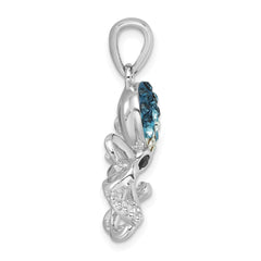 Sterling Silver Rhodium-plated Polished Blue Crystal Octopus Pendant IP-116