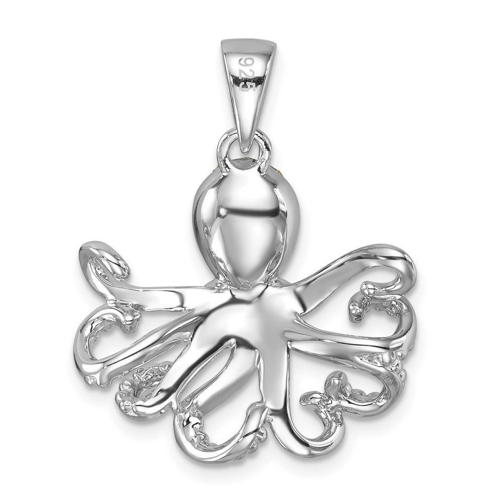 Sterling Silver Rhodium-plated Polished Blue Crystal Octopus Pendant IP-116
