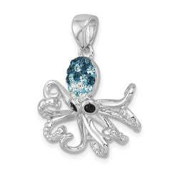 Sterling Silver Rhodium-plated Polished Blue Crystal Octopus Pendant IP-116
