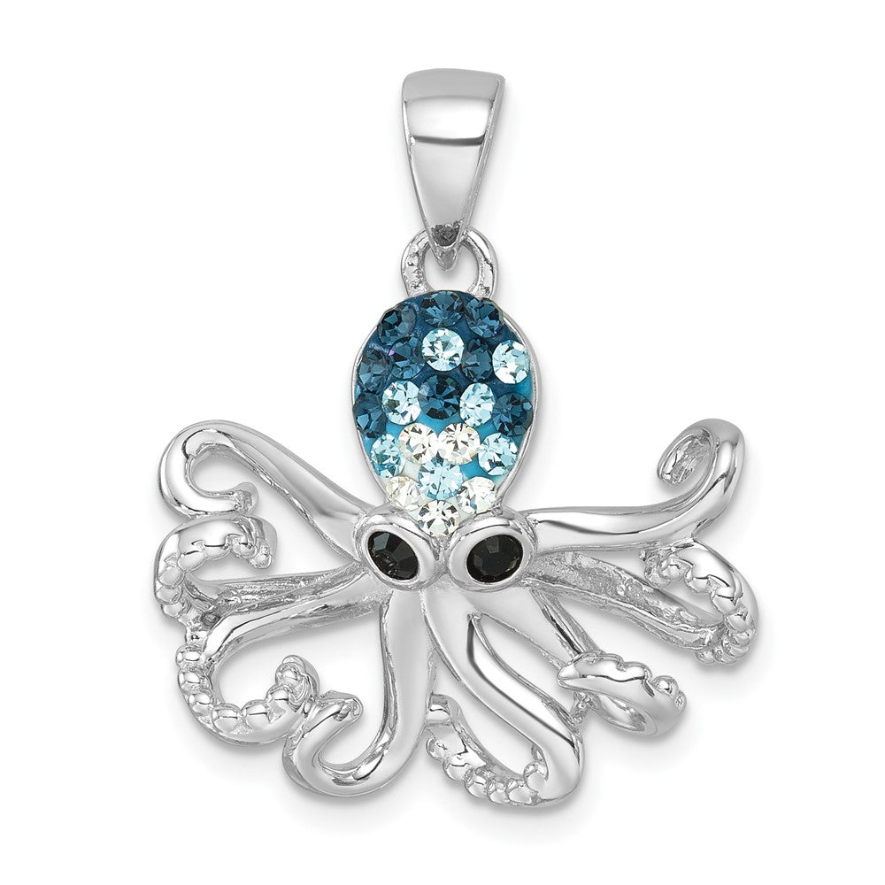 Sterling Silver Rhodium-plated Polished Blue Crystal Octopus Pendant IP-116