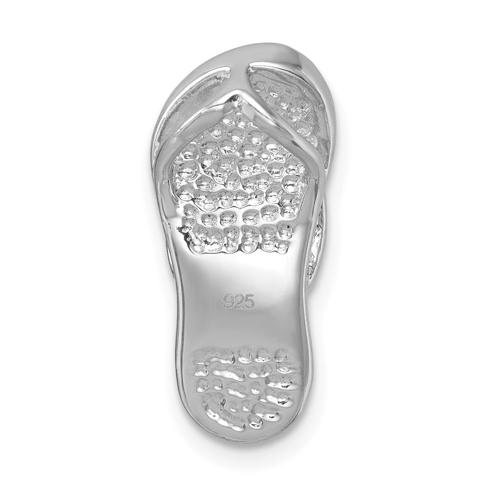 Sterling Silver Rhodium-plated Polished Blue Crystal Flip Flop Chain Slide IP-121