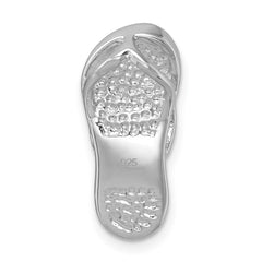 Sterling Silver Rhodium-plated Polished Blue Crystal Flip Flop Chain Slide IP-121