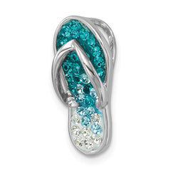 Sterling Silver Rhodium-plated Polished Blue Crystal Flip Flop Chain Slide IP-121