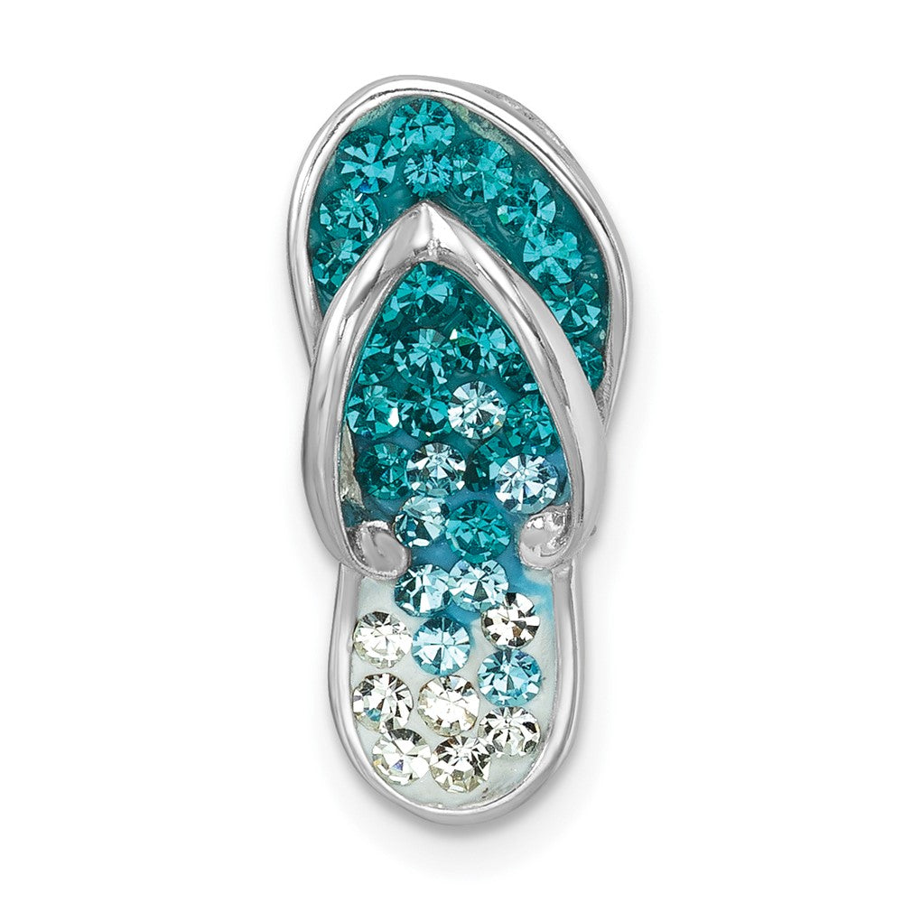 Sterling Silver Rhodium-plated Polished Blue Crystal Flip Flop Chain Slide IP-121
