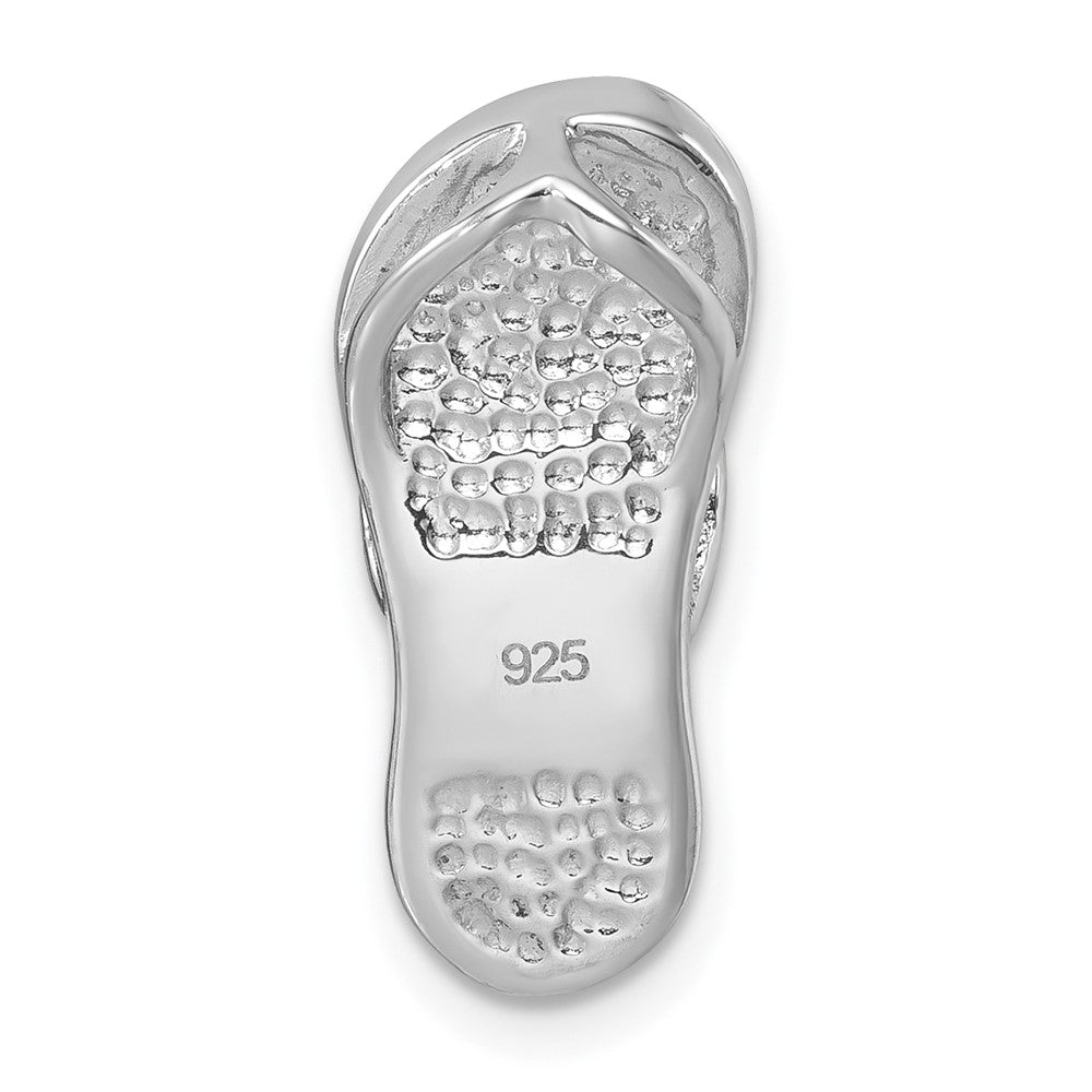 Sterling Silver Rhodium-plated Polished White Crystal Flip Flop Chain Slide IP-121W