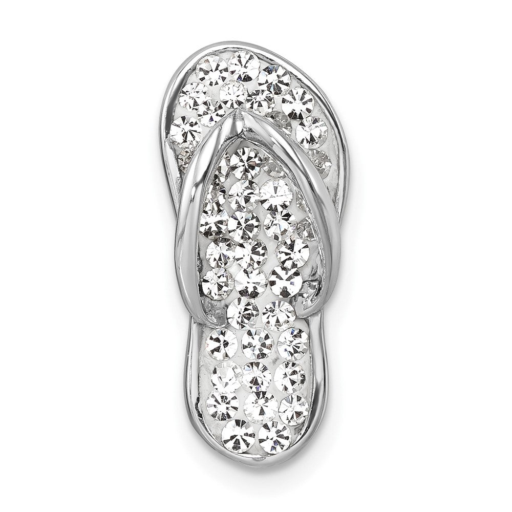 Sterling Silver Rhodium-plated Polished White Crystal Flip Flop Chain Slide IP-121W