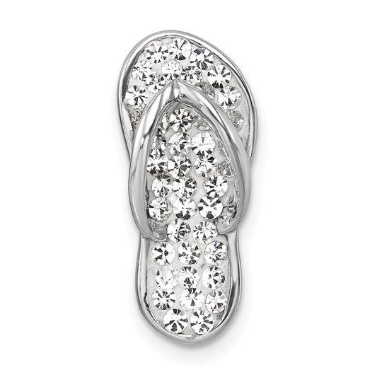 Sterling Silver Rhodium-plated Polished White Crystal Flip Flop Chain Slide IP-121W