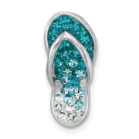 Sterling Silver Rhodium-plated Polished Blue Crystal Flip Flop Chain Slide IP-121
