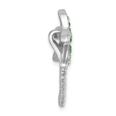 Sterling Silver Rhodium-Plated Polished Green Crystal Palm Tree Chain Slide IP-122
