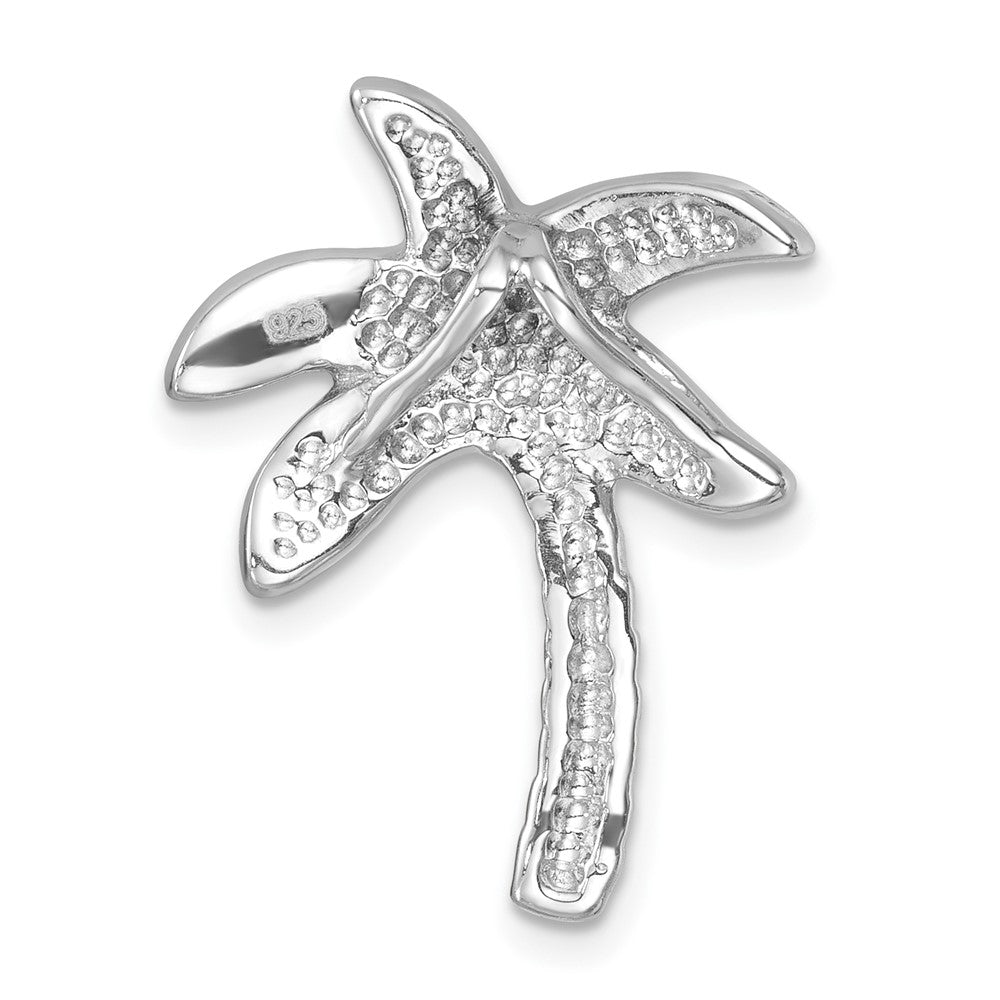 Sterling Silver Rhodium-Plated Polished Green Crystal Palm Tree Chain Slide IP-122