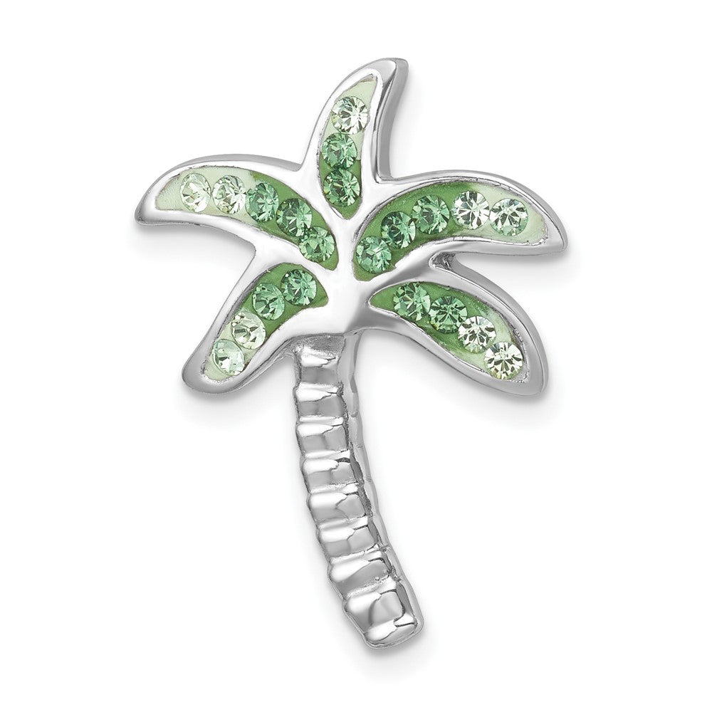 Sterling Silver Rhodium-Plated Polished Green Crystal Palm Tree Chain Slide IP-122