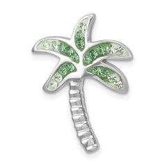 Sterling Silver Rhodium-Plated Polished Green Crystal Palm Tree Chain Slide IP-122