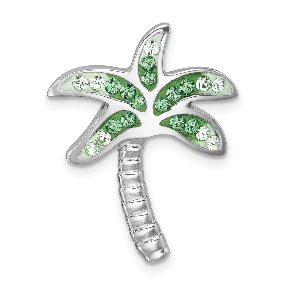 Sterling Silver Rhodium-Plated Polished Green Crystal Palm Tree Chain Slide IP-122
