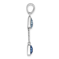 Sterling Silver Rhodium-plated Polished Moveable Blue Crystal Bonefish Pendant IP-130