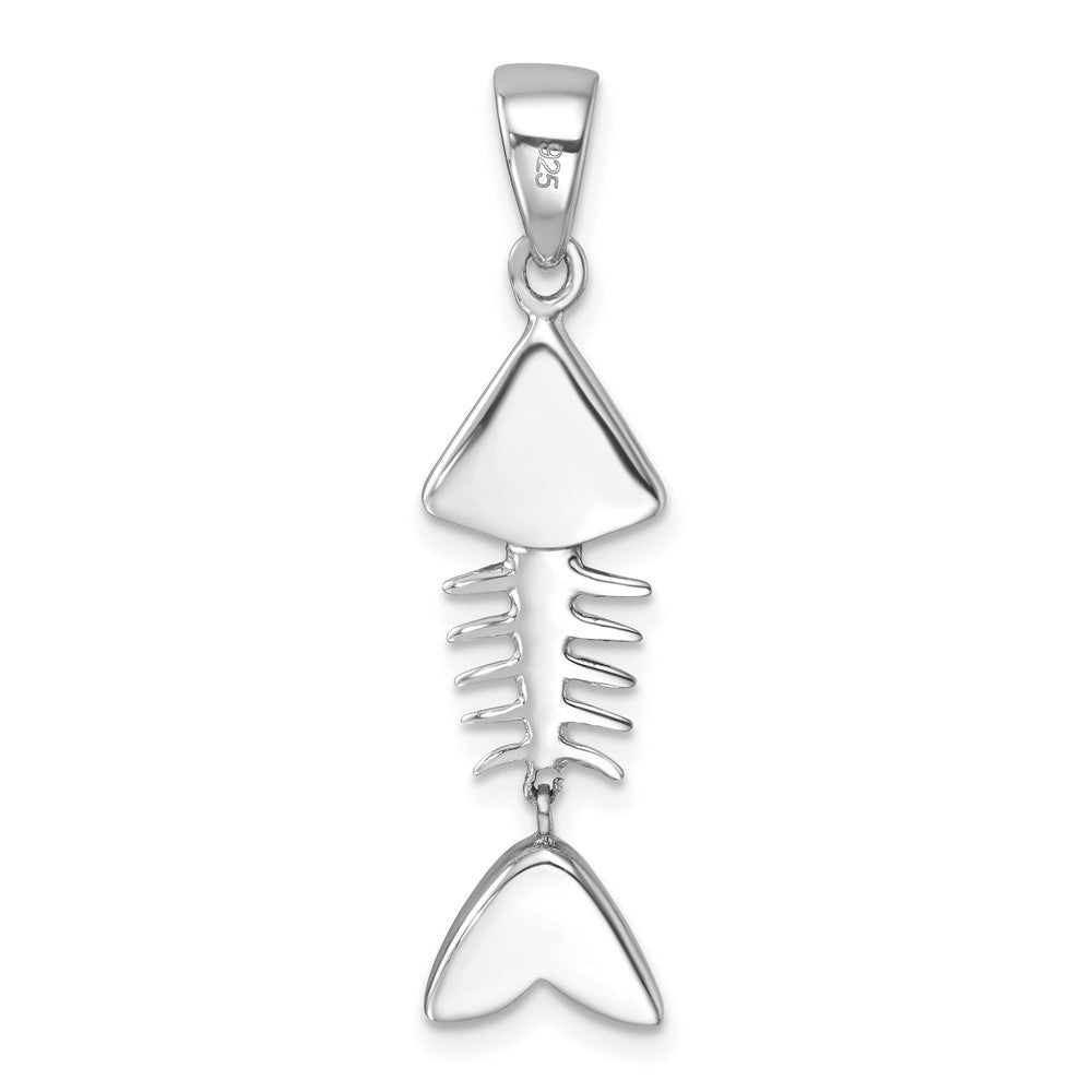 Sterling Silver Rhodium-plated Polished Moveable Blue Crystal Bonefish Pendant IP-130