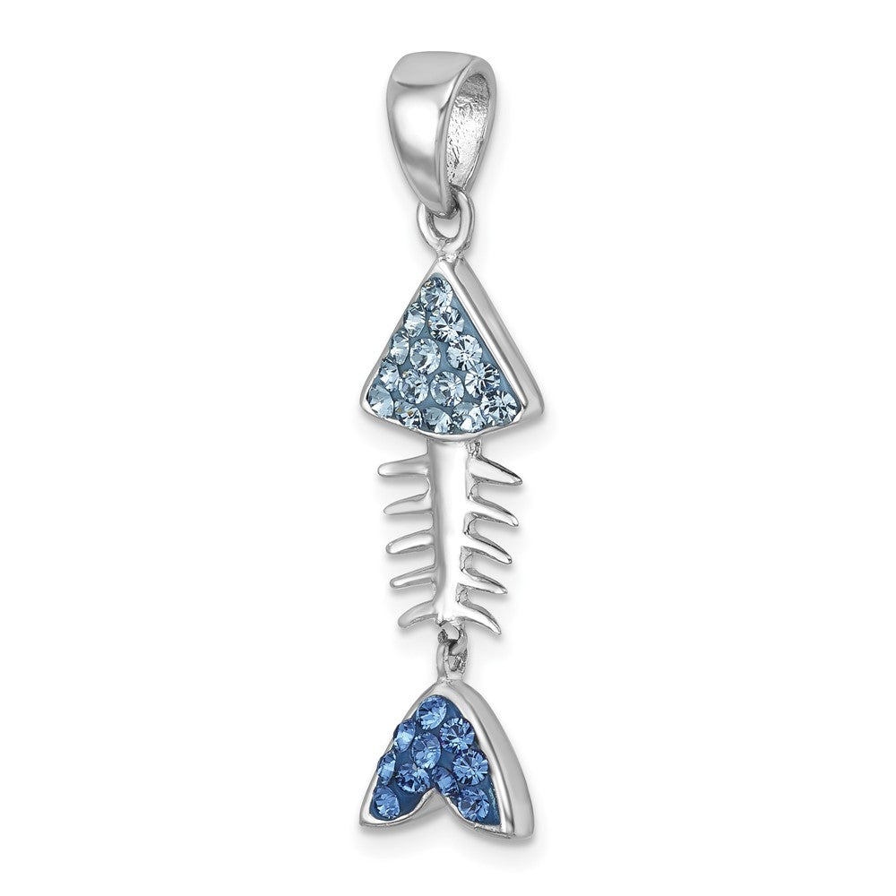 Sterling Silver Rhodium-plated Polished Moveable Blue Crystal Bonefish Pendant IP-130