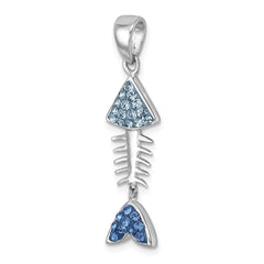 Sterling Silver Rhodium-plated Polished Moveable Blue Crystal Bonefish Pendant IP-130