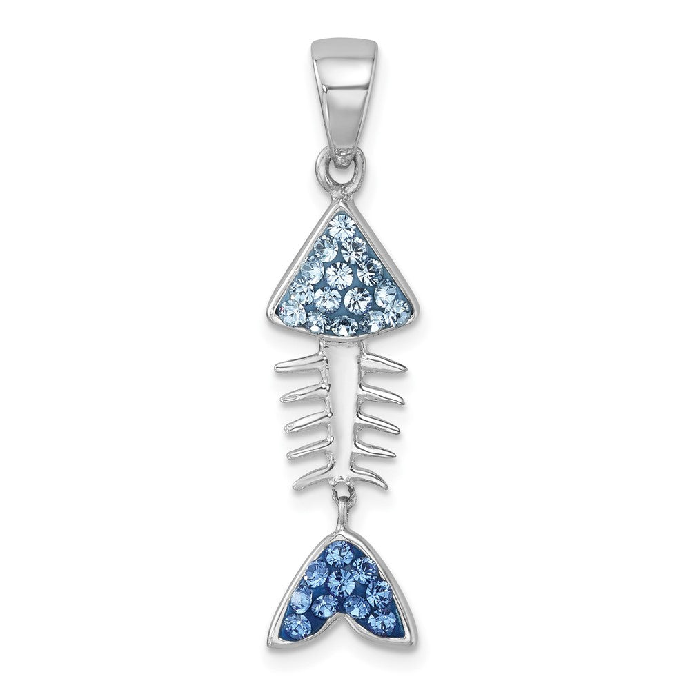 Sterling Silver Rhodium-plated Polished Moveable Blue Crystal Bonefish Pendant IP-130