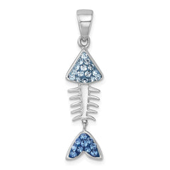 Sterling Silver Rhodium-plated Polished Moveable Blue Crystal Bonefish Pendant IP-130