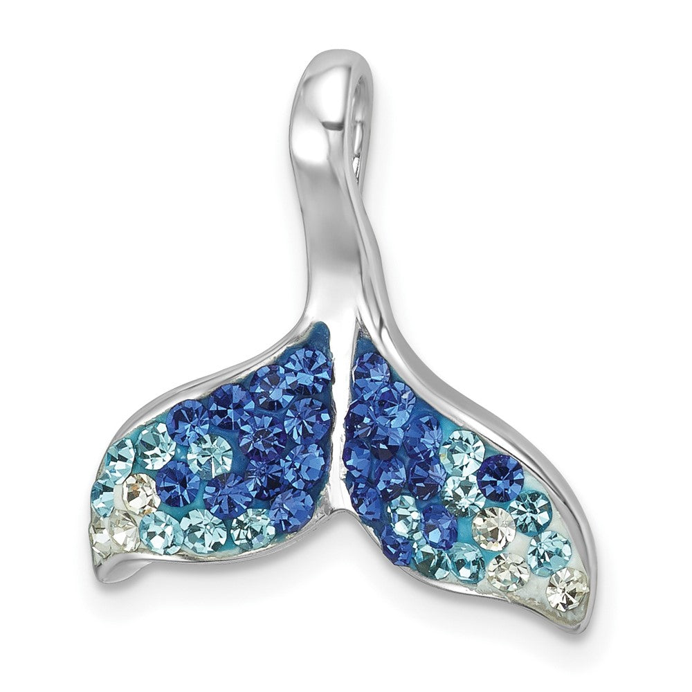 Sterling Silver Rhodium-Plated Polished Crystal Whales Tail Pendant IP-136