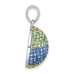 Sterling Silver Rhodium-plated Polished Multi-Color Crystal Beach Ball Pend IP-137