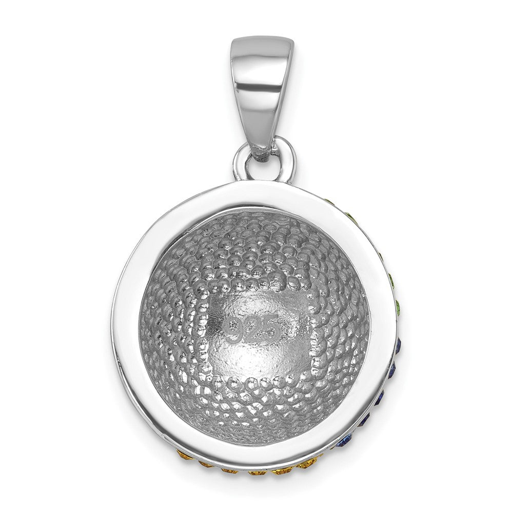 Sterling Silver Rhodium-plated Polished Multi-Color Crystal Beach Ball Pend IP-137