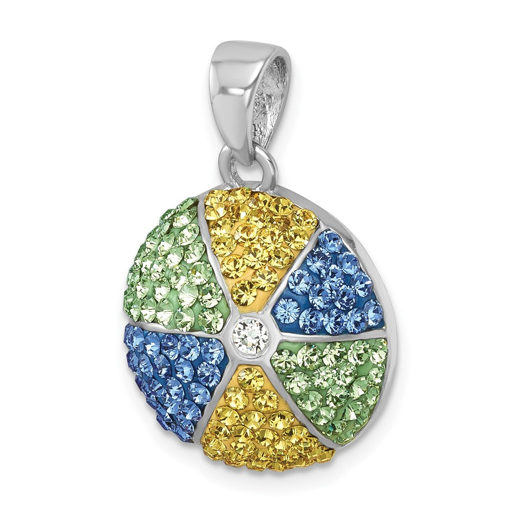 Sterling Silver Rhodium-plated Polished Multi-Color Crystal Beach Ball Pend IP-137