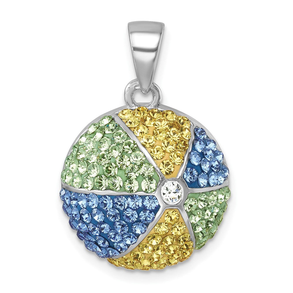 Sterling Silver Rhodium-plated Polished Multi-Color Crystal Beach Ball Pend IP-137