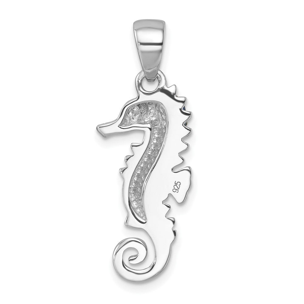 Sterling Silver Rhodium-plated Polished Crystal Seahorse Pendant IP-162