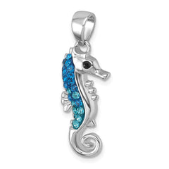 Sterling Silver Rhodium-plated Polished Crystal Seahorse Pendant IP-162