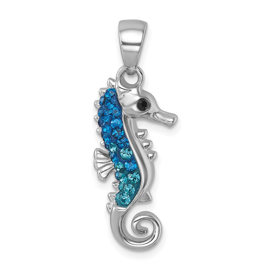 Sterling Silver Rhodium-plated Polished Crystal Seahorse Pendant IP-162