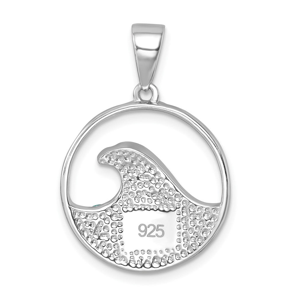Sterling Silver Rhodium-Plated Polished Crystal Wave Whitecap Pendant IP-178