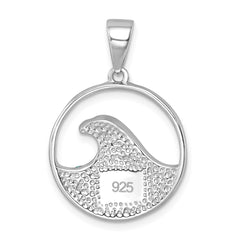 Sterling Silver Rhodium-Plated Polished Crystal Wave Whitecap Pendant IP-178