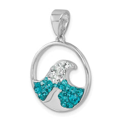 Sterling Silver Rhodium-Plated Polished Crystal Wave Whitecap Pendant IP-178