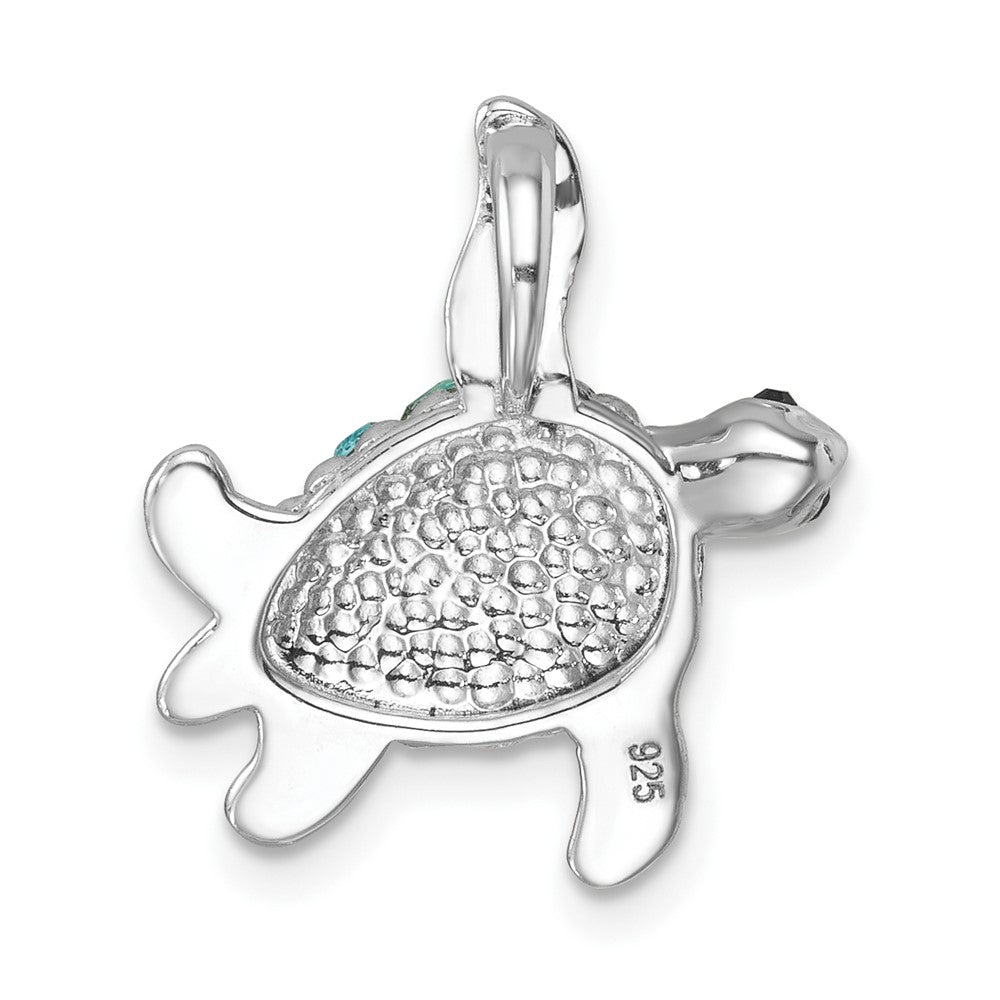 Sterling Silver Rhodium-plated Polished Crystal Turtle Chain Slide IP-179