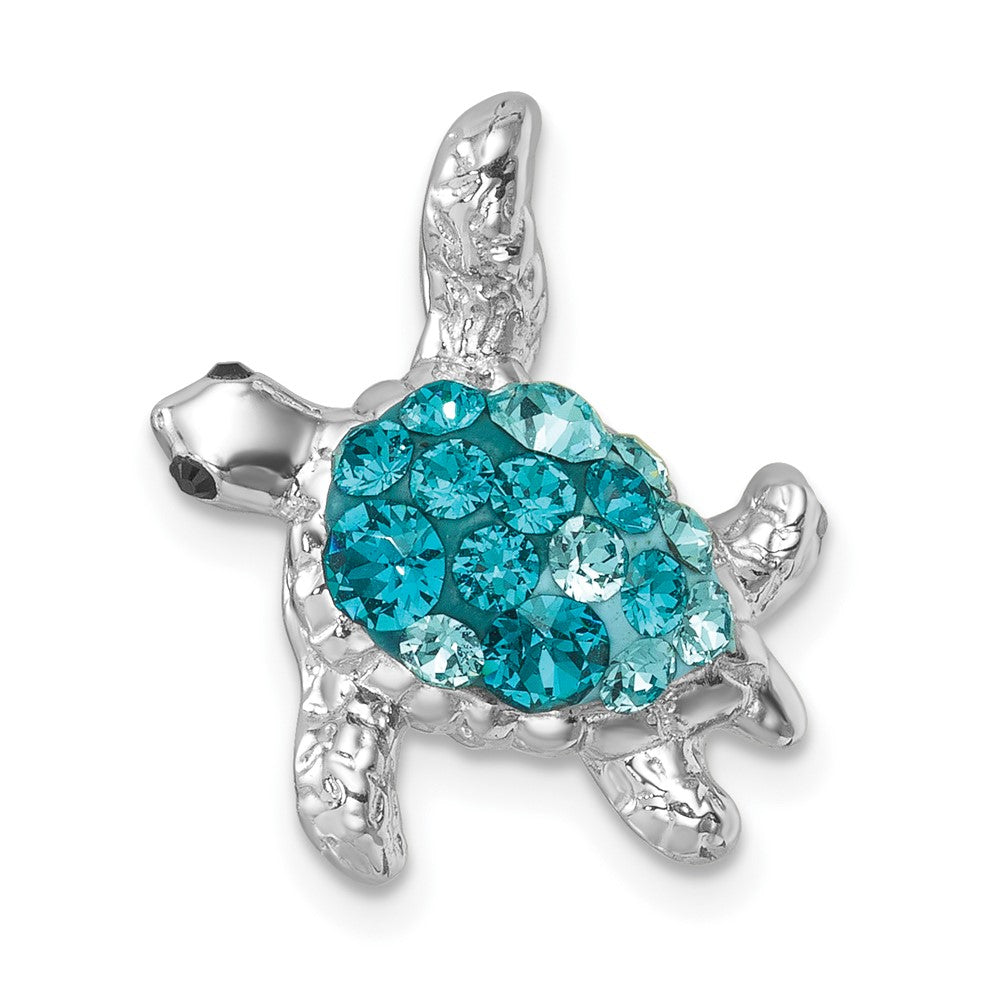 Sterling Silver Rhodium-plated Polished Crystal Turtle Chain Slide IP-179