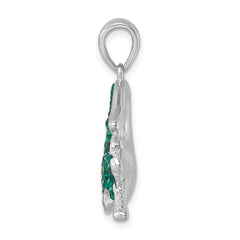 Sterling Silver Rhodium-plated Polished Green Crystal Alligator Pendant IP-215G